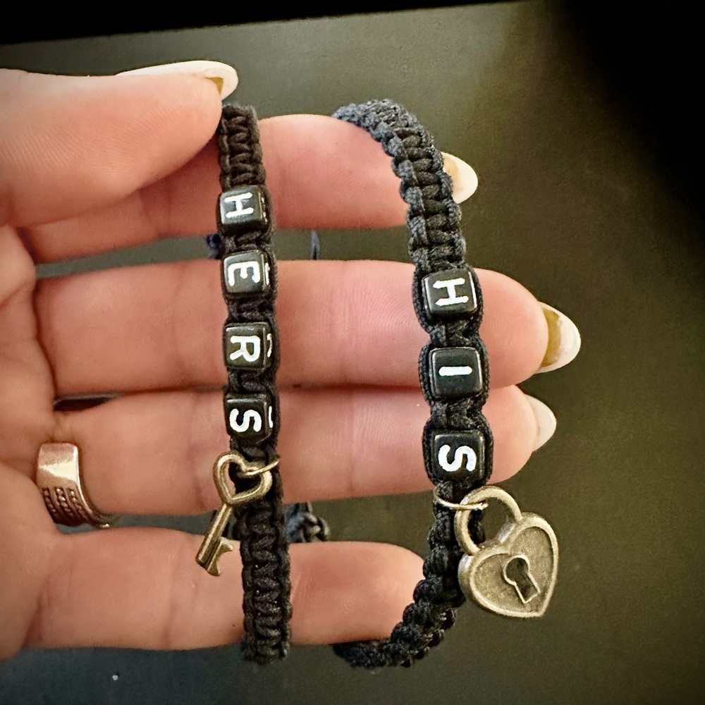Black HIS and HERS Bracelets with Charms
